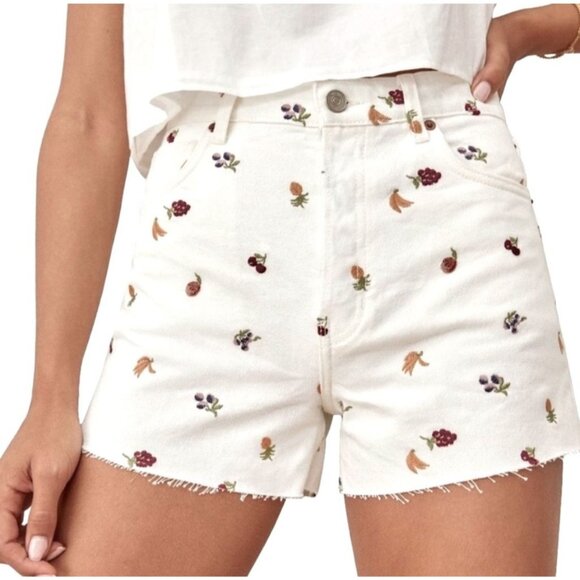 Reformation Jean Shorts Womens 27 Multi Charlie Fruitloops High Rise Embroidered - Picture 2 of 13